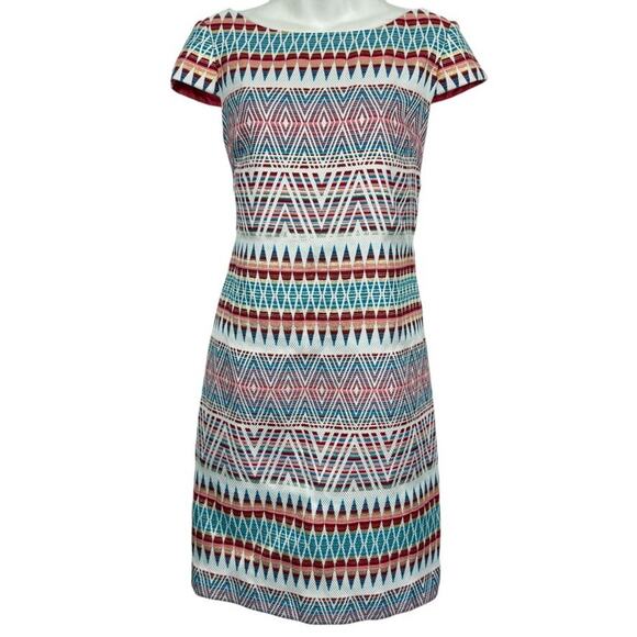 Vince Camuto Womens Print Cap Sleeve Sheath Mini Metallic Dress Lined sz 6 - Picture 1 of 16